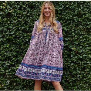 Pink Chicken Women's Jade Dress Boho Block Print Size Small